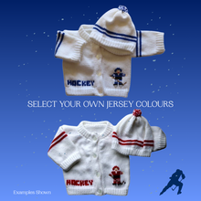 Charger l'image dans la galerie, Hockey Baby Sweater, Personalized Knitted Infant Cardigan, Custom Sports Shower Gift