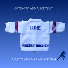 Charger l'image dans la galerie, Hockey Baby Sweater, Personalized Knitted Infant Cardigan, Custom Sports Shower Gift