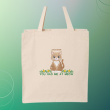 Load image into Gallery viewer, Personalized Cat Embroidered Cotton Canvas Tote Bag,  Cotton Shopping Bag, Reusable Everyday Tote