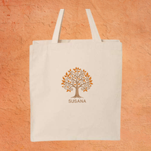 Load image into Gallery viewer, Personalized Embroidered Tree Canvas Tote Bag, Reusable Everyday Bag
