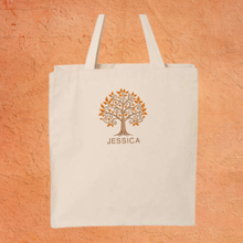 Charger l'image dans la galerie, Personalized Embroidered  Fall Tree Canvas Tote Bag, Reusable Everyday Bag