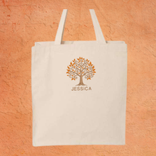 Load image into Gallery viewer, Personalized Embroidered  Fall Tree Canvas Tote Bag, Reusable Everyday Bag