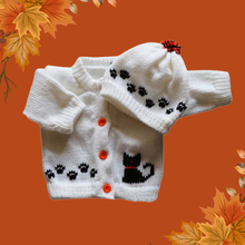 Load image into Gallery viewer, Halloween Cat Baby Sweater, Personalized Knitted Infant Cardigan, Custom Shower Gift