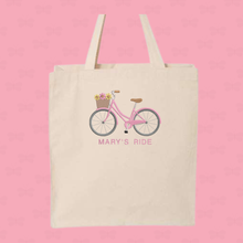Charger l'image dans la galerie, Floral Bicycle &amp; Name Personalized Embroidered Canvas Tote Bag,  Cotton Shopping Bags
