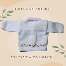 Load image into Gallery viewer, Giraffe Baby Sweater, Personalized Knitted Infant Cardigan, Safari Shower Gift