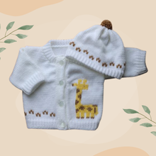 Load image into Gallery viewer, Giraffe Baby Sweater, Personalized Knitted Infant Cardigan, Safari Shower Gift