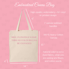 Charger l'image dans la galerie, Floral Bicycle &amp; Name Personalized Embroidered Canvas Tote Bag,  Cotton Shopping Bags