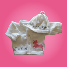 Load image into Gallery viewer, Unicorn Baby Sweater, Personalized Knitted Infant Cardigan, Magical Shower Baby Gift
