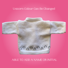 Load image into Gallery viewer, Unicorn Baby Sweater, Personalized Knitted Infant Cardigan, Magical Shower Baby Gift