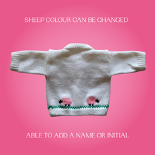 Load image into Gallery viewer, Sheep Baby Sweater, Personalized Knitted Infant Cardigan, Lamb Clothing,  Shower Gift