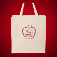 Load image into Gallery viewer, Personalized Teacher Embroidered Cotton Canvas Tote Bag,  Cotton Shopping Bag, Reusable Everyday Tote