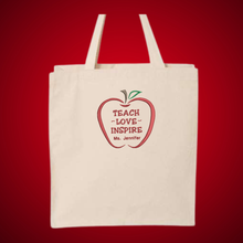 Load image into Gallery viewer, Personalized Teacher Embroidered Cotton Canvas Tote Bag,  Cotton Shopping Bag, Reusable Everyday Tote