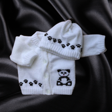 Load image into Gallery viewer, Panda Bear Baby Sweater, Personalized Knitted Infant Cardigan, Custom Sweaters, Shower Gift