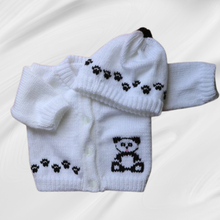 Load image into Gallery viewer, Panda Bear Baby Sweater, Personalized Knitted Infant Cardigan, Custom Sweaters, Shower Gift