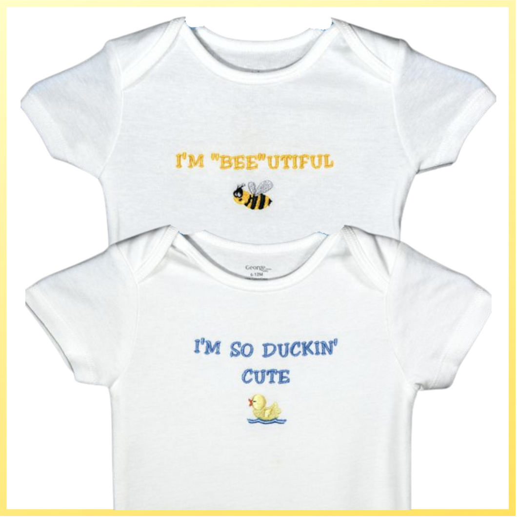 01B   Embroidered Baby Bodysuit Bees Or Duck