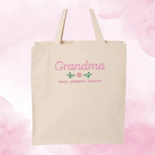 Load image into Gallery viewer, Personalized Grandma Embroidered Cotton Canvas Tote Bag,  Cotton Shopping Bag, Reusable Everyday Tote