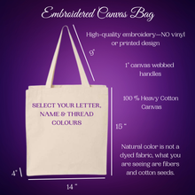 Load image into Gallery viewer, Personalized Embroidered Monogram and Name Tote Bag, Reusable Everyday Bag