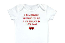 Load image into Gallery viewer, 12 Embroidered  Baby Bodysuit Firetruck