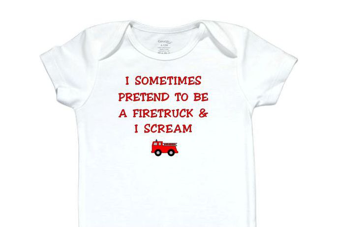 12 Embroidered  Baby Bodysuit Firetruck